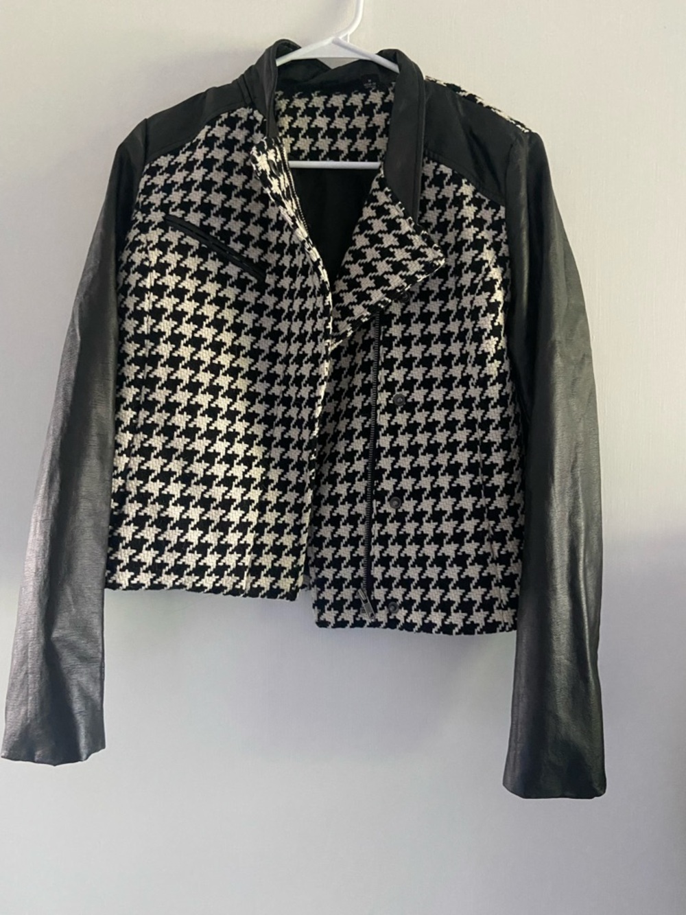 a.n.a Black & White Houndstooth Moto Jacket
